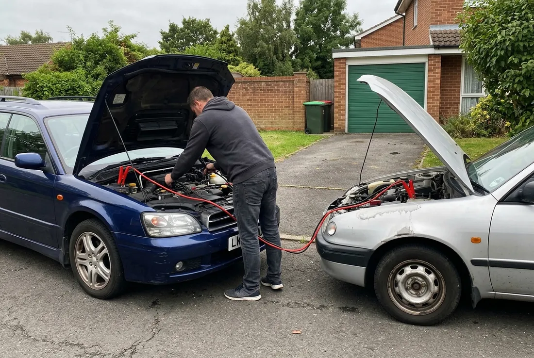Jump starting a car with cables in Georgetown, TX