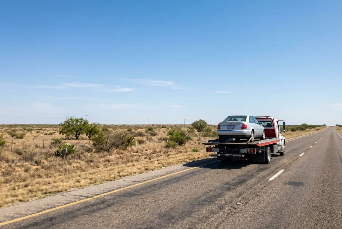 Tow truck on a Williamson County highway near Georgetown, TX